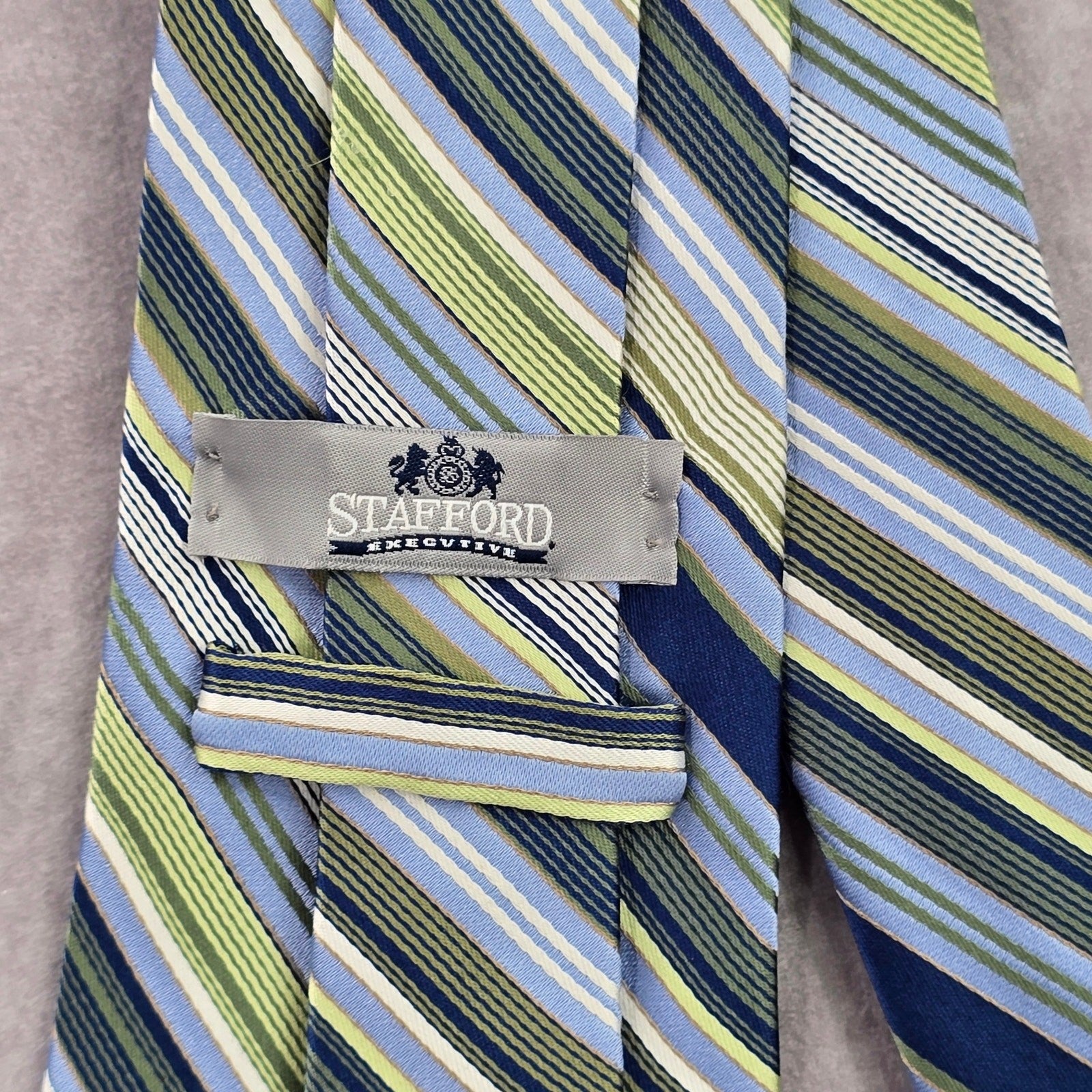 Stafford Blue Green Stripe Repp Geometric Executive Silk Neck Tie Men's