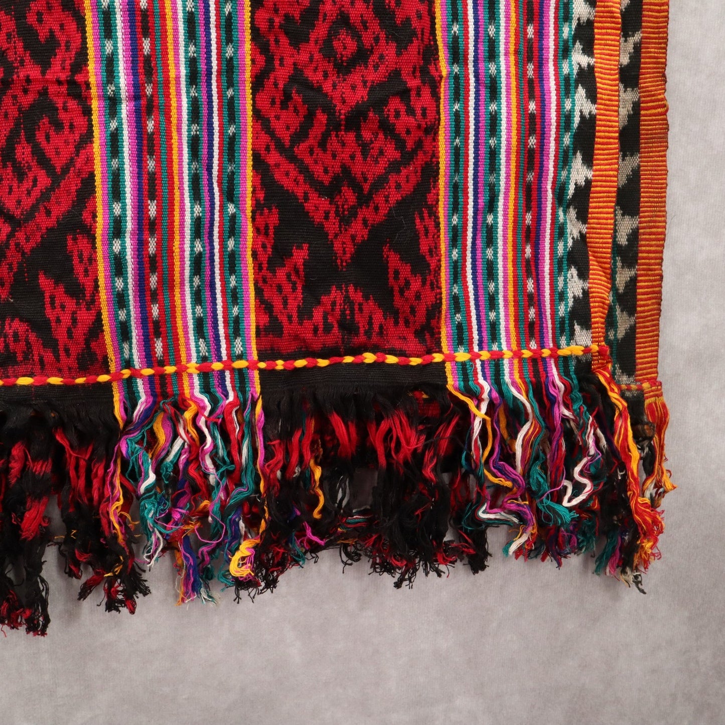 Red Tassel Geometric Rectangle Tribal Boho Shawl Wrap Scarf