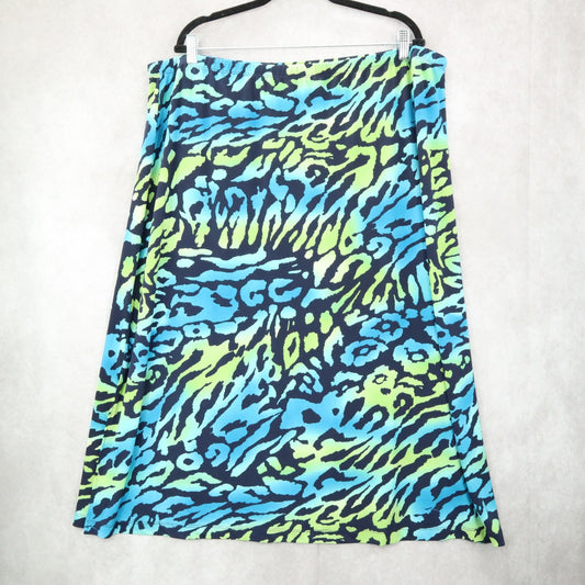 CSC Studio Blue Animal Print Flare Boho Summer Feminine Stretch Skirt Plus 3X