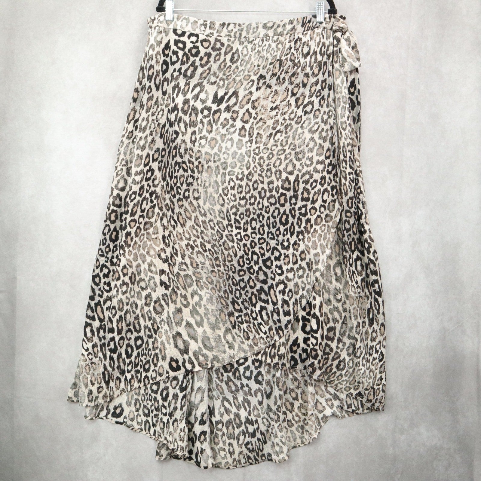 Bobeau Gray Animal Print Maxi Wrap High Low Romantic Chic Flare Skirt Plus 3X