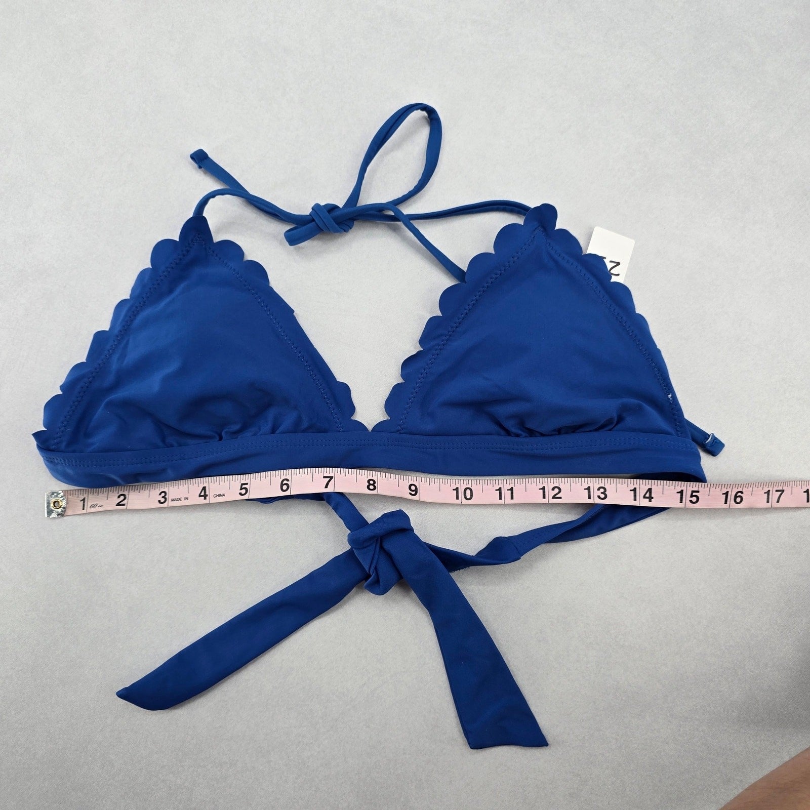 Shekini Blue Scallop Halter Tie Padded Swim Sports Bra Beach Bikini Top M Medium