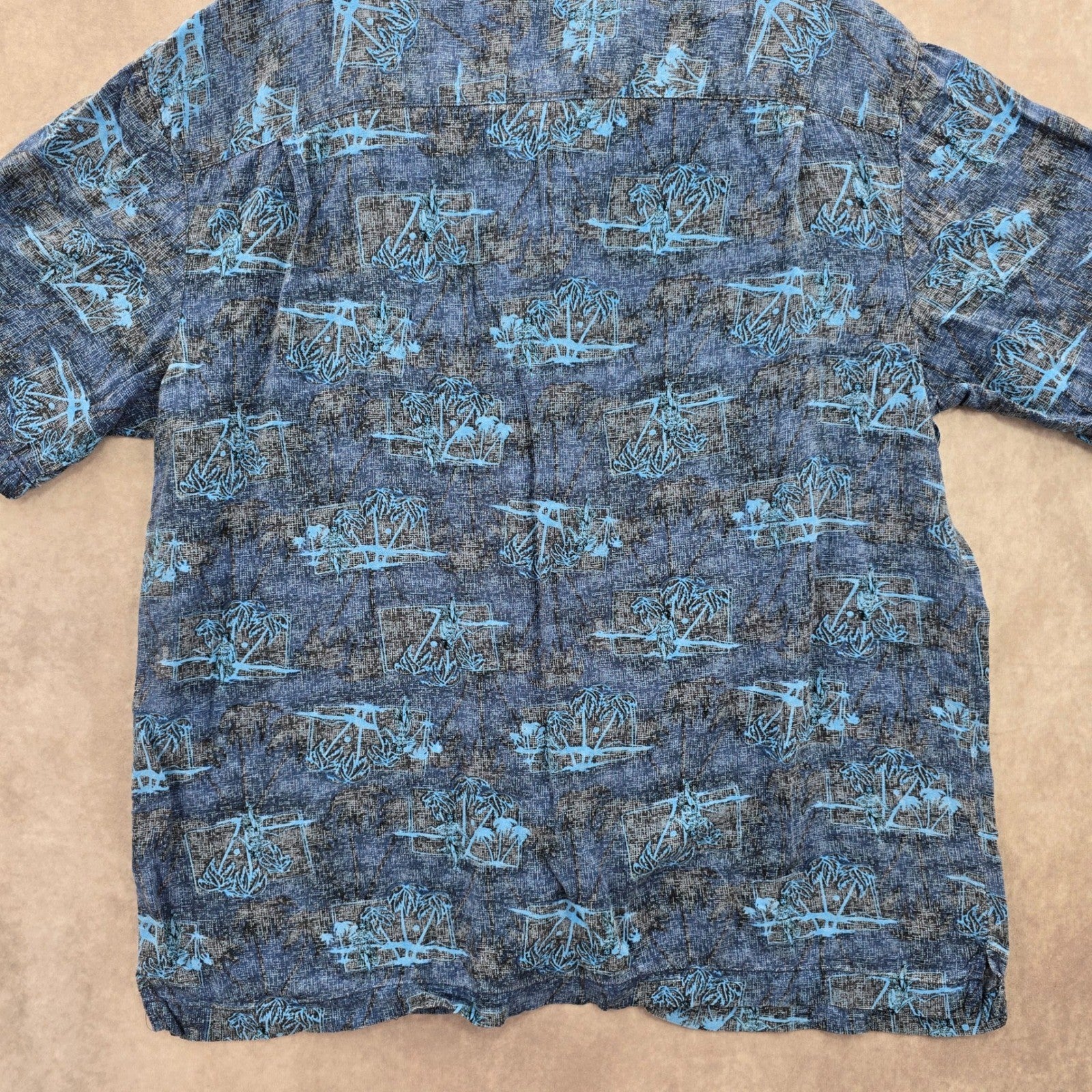 George Blue Beach Palm Tropical Surf Island Relaxed Hawaiian Shirt Large