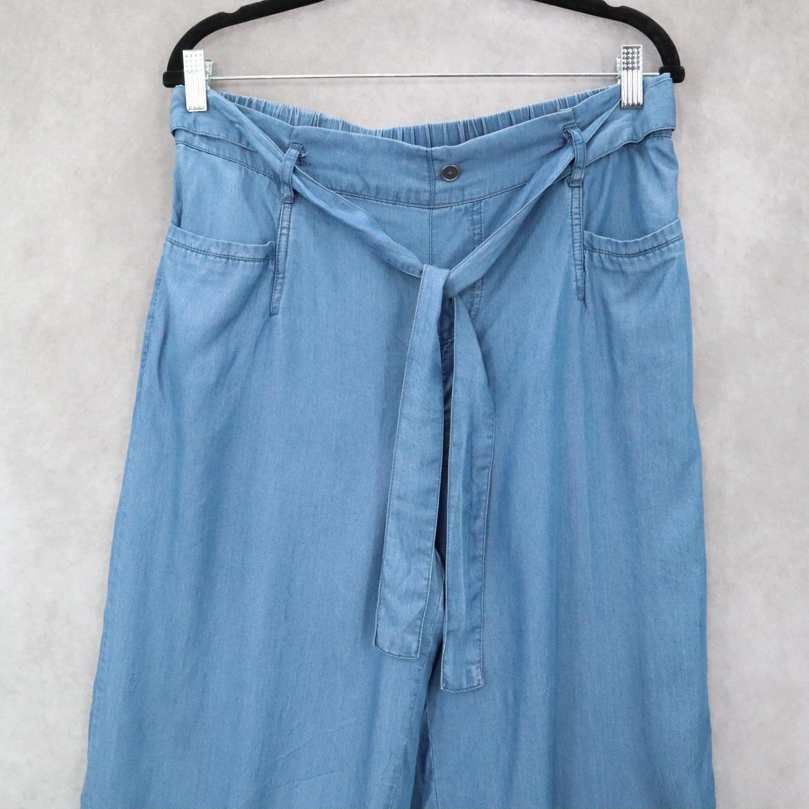 Zac & Rachel Blue Wide Leg Pants Belted Soft Boho Comfy Minimalist L Large