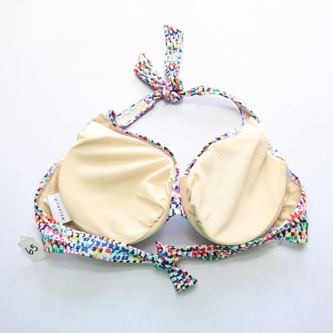 Profile Pink Multi Halter Tie Padded Wired Swim Bra Bralette Bikini Top 38D