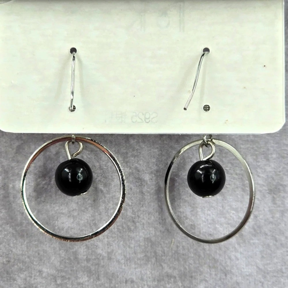 Silver Circle Black Bead Drop Dangle Hook Fashion Jewelry Earrings NWT JB2-46