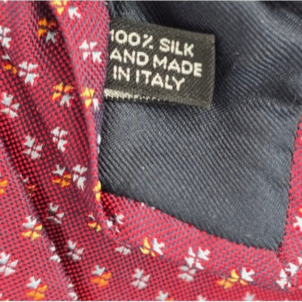 Barneys New York Red Floral Geometric 100% Silk Italy Men's Neck Tie