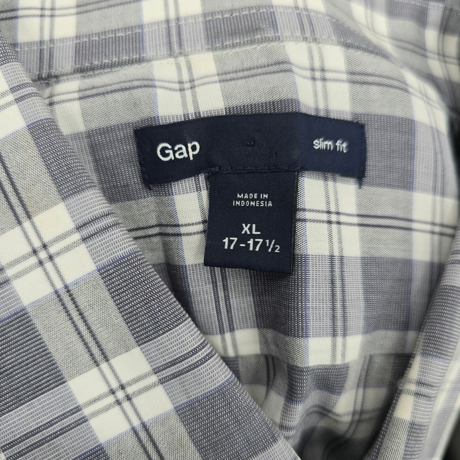 Gap Slim Fit Gray Plaid Long Sleeve Casual Work Mens Button Down Dress Shirt XL