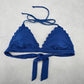 Shekini Blue Scallop Halter Tie Padded Swim Sports Bra Beach Bikini Top M Medium