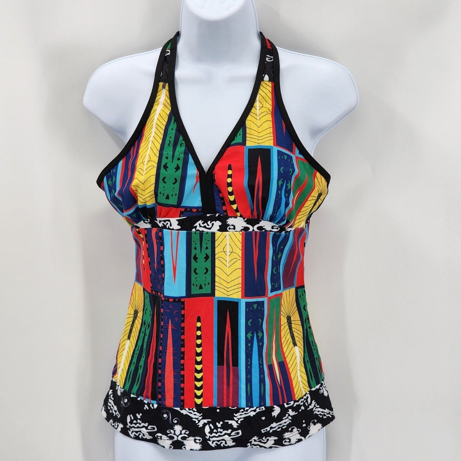 Shein Tankini Black Red Swimwear Swim Suit Top Bathing Sleeveless Size Medium