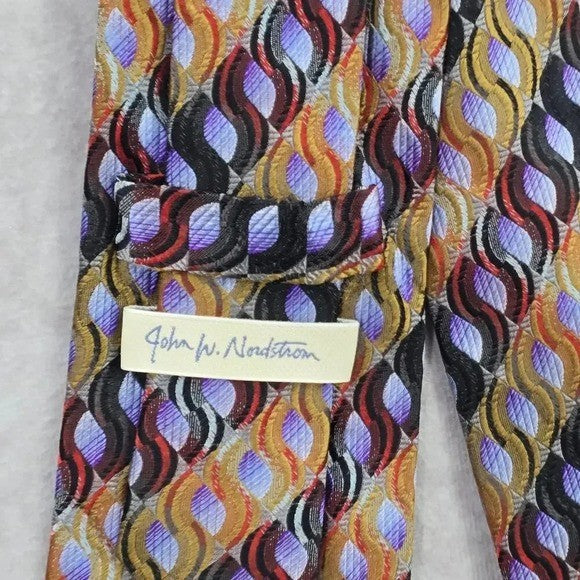 John W. Nordstrom Brown Purple Geometric 100% Silk Italy Men's Neck Tie