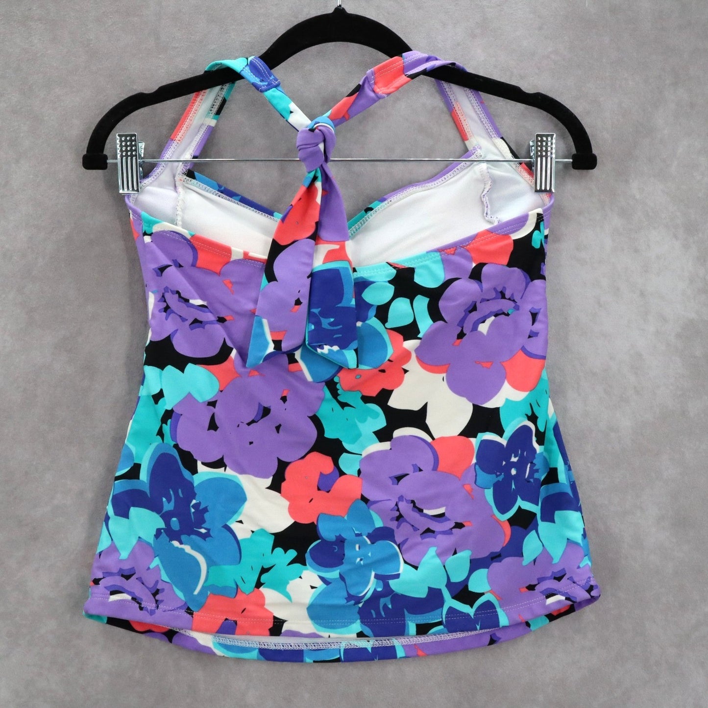 Catalina Purple Floral Halter Tie Padded Bikini Tankini Beach Boho Top S Small