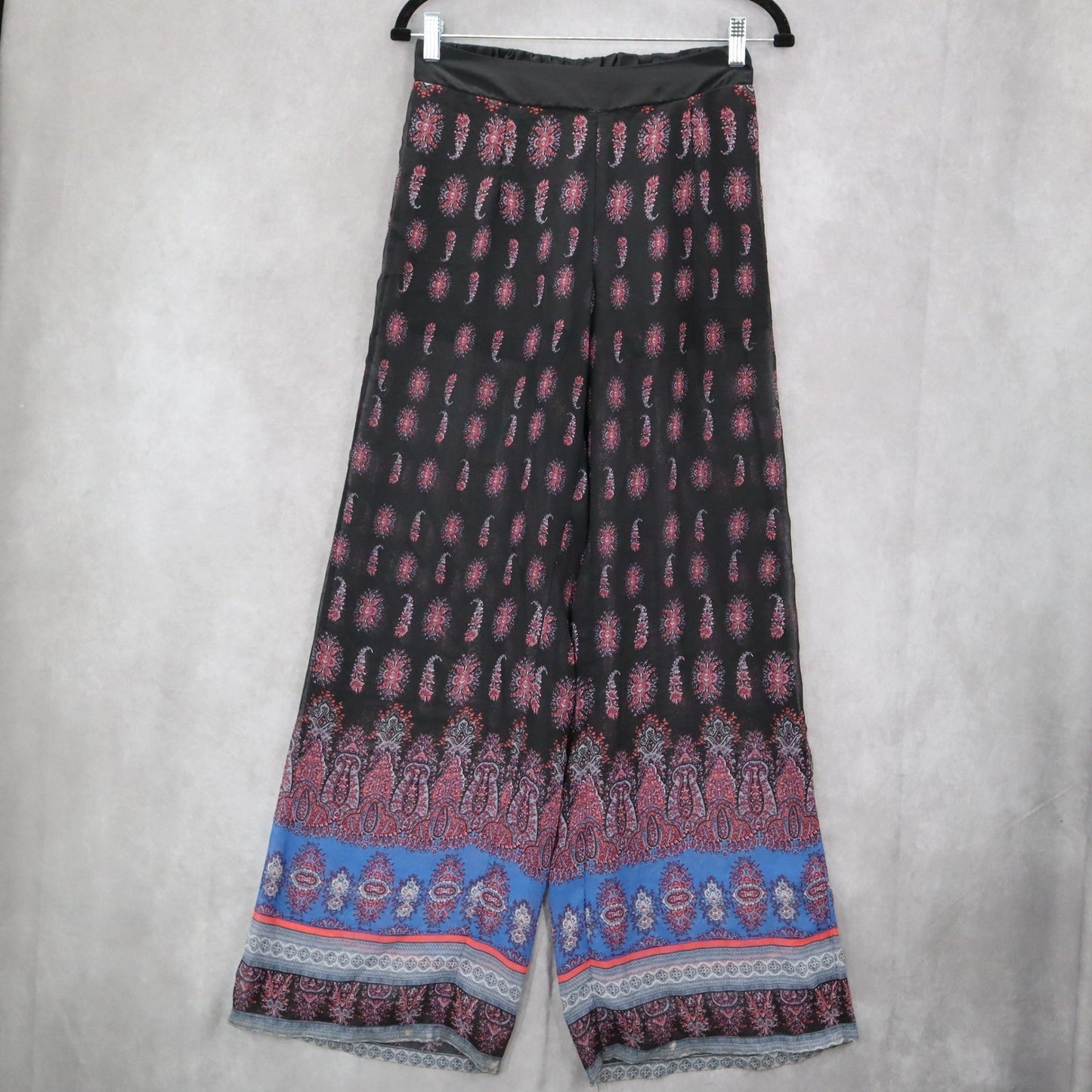 Twenty Six Black Floral Wide Leg Boho Pull On Comfy Trousers Pants M Medium