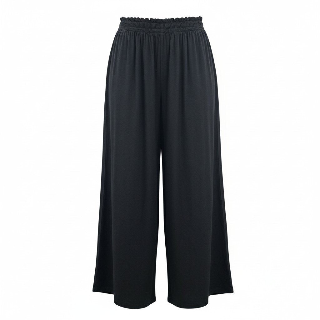 Black Wide Split Flowy Straight Beach Vacation Lounge 90s Pullon Boho Pants XS