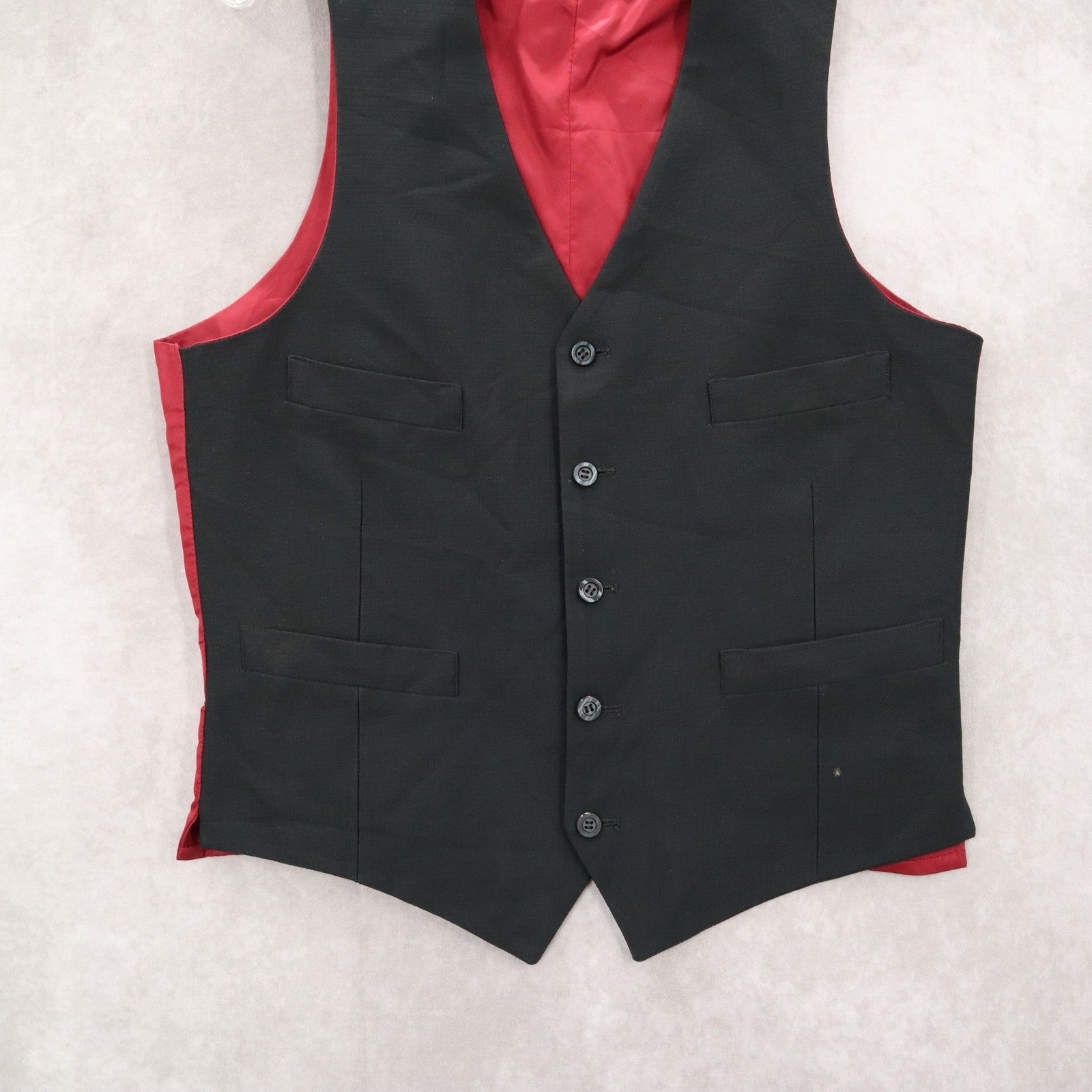 Black 5 Button Red Point 4 Welt Pocket Waistcoat Formal Tuxedo Suit Vest S 38R