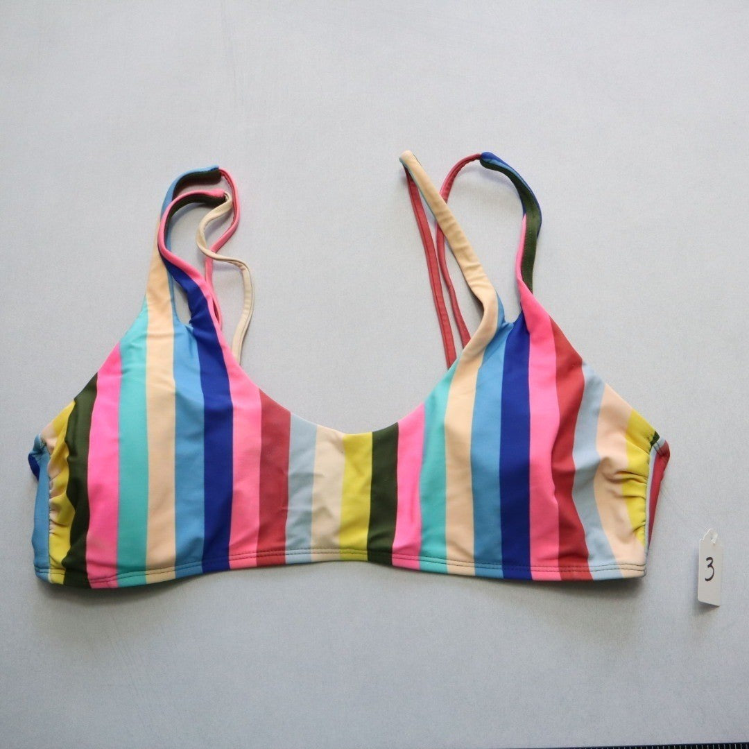 No Boundaries Stripe Pink Swim Sports Bra Bralette Bikini Top L Large