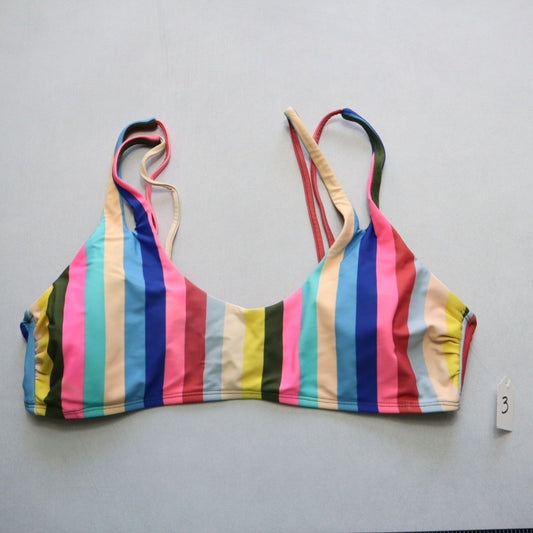 No Boundaries Stripe Pink Swim Sports Bra Bralette Bikini Top L Large
