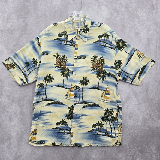 Campia Moda Beach Palm Tropical Surf Island Vintage Relax Hawaiian Shirt L