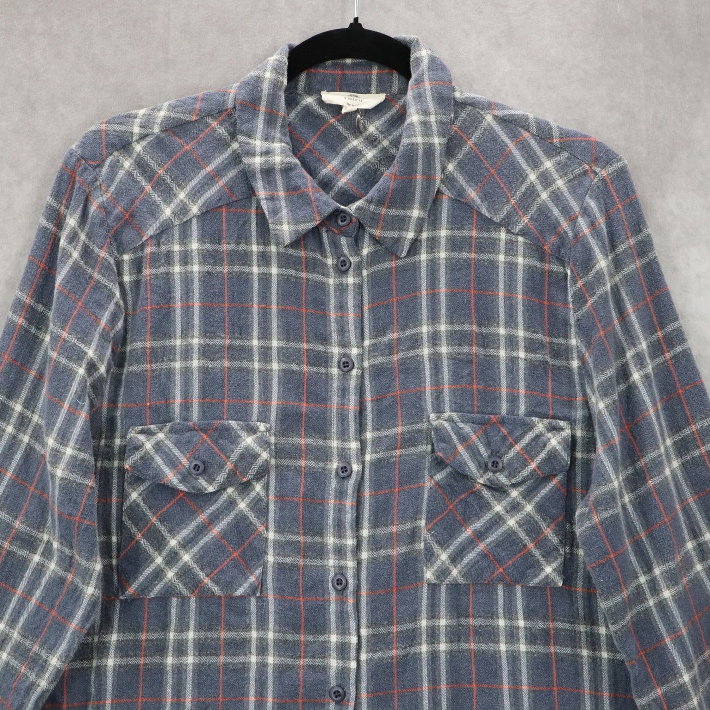 Entro Gray Plaid Flannel Button Down Western Cotton Tartan Extra Large XL