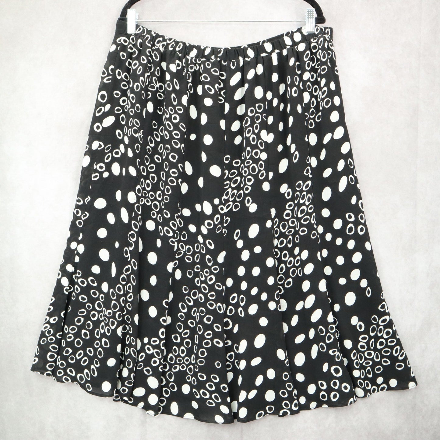Tanjay Black Polka Dot Midi Romantic Chic Flare Boho Feminine Skirt Plus 18W