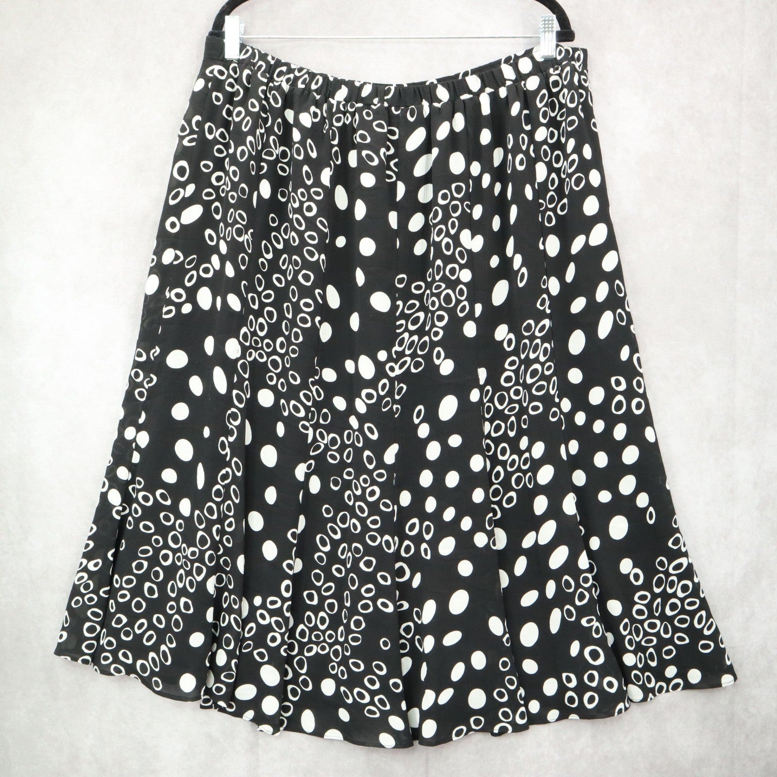 Tanjay Black Polka Dot Midi Romantic Chic Flare Boho Feminine Skirt Plus 18W