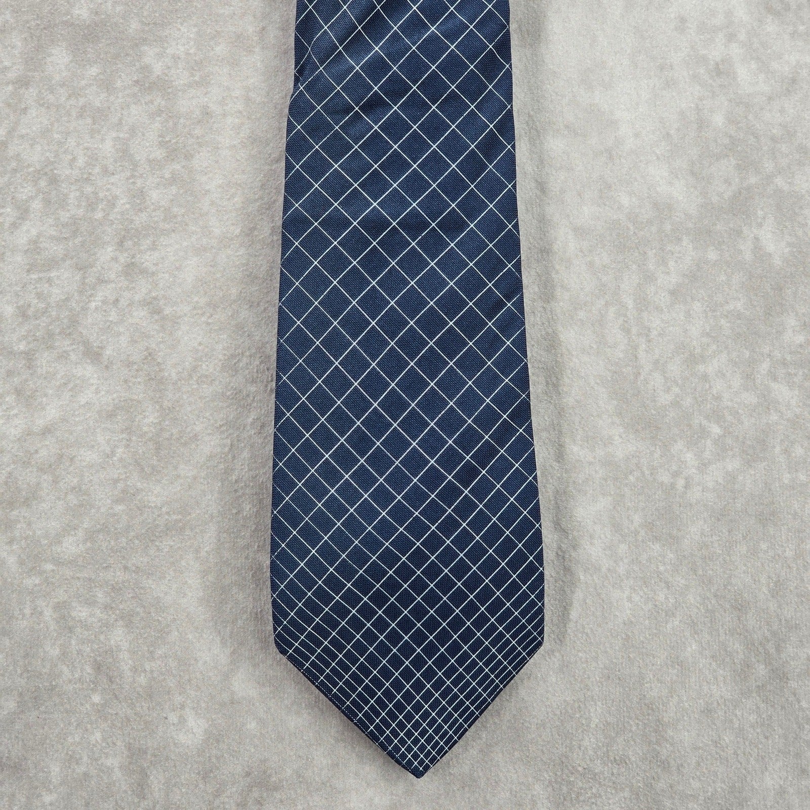 YSL Blue Gold Stripe Plaid Executive Silk Italy Neck Tie Men
