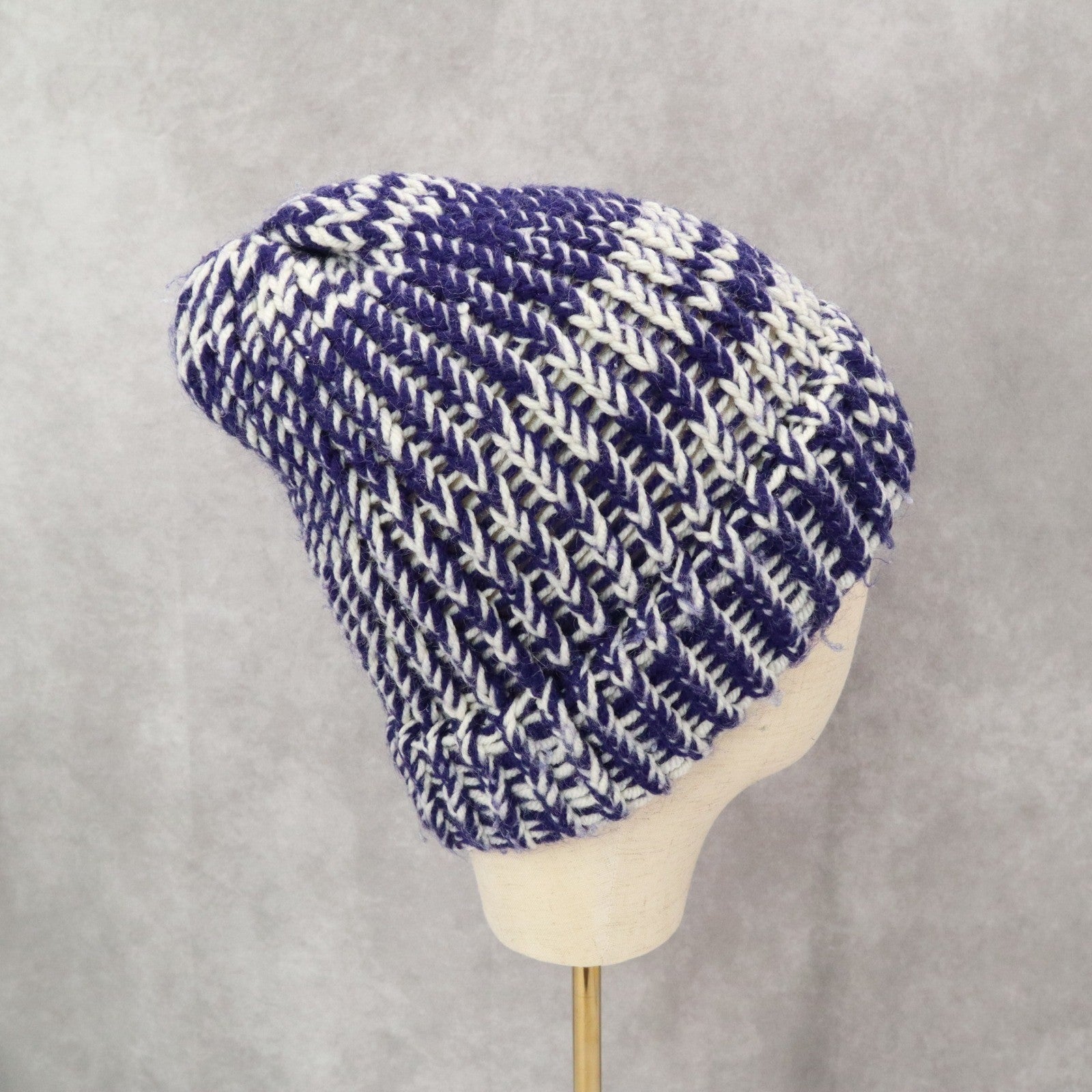 Purple Cable Knit Y2K Vintage Hippy Unisex Cottage Boho Bucket Beanie Cap Hat