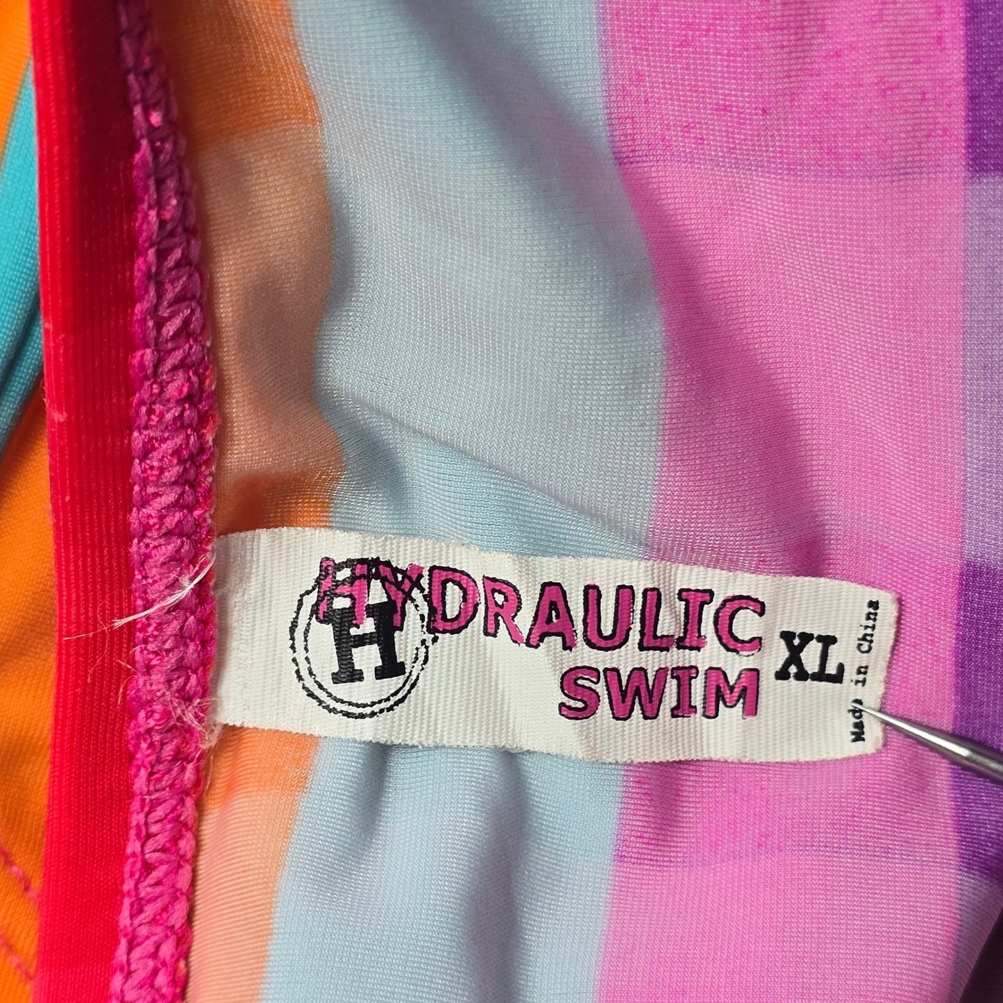Hydraulic Pink Orange Checker Tie Swim Beach Cheeky Bikini Bottom Extra Large XL