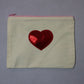 Red Sequin Pink Zipper Canvas Pouch Handmade Makeup Bag