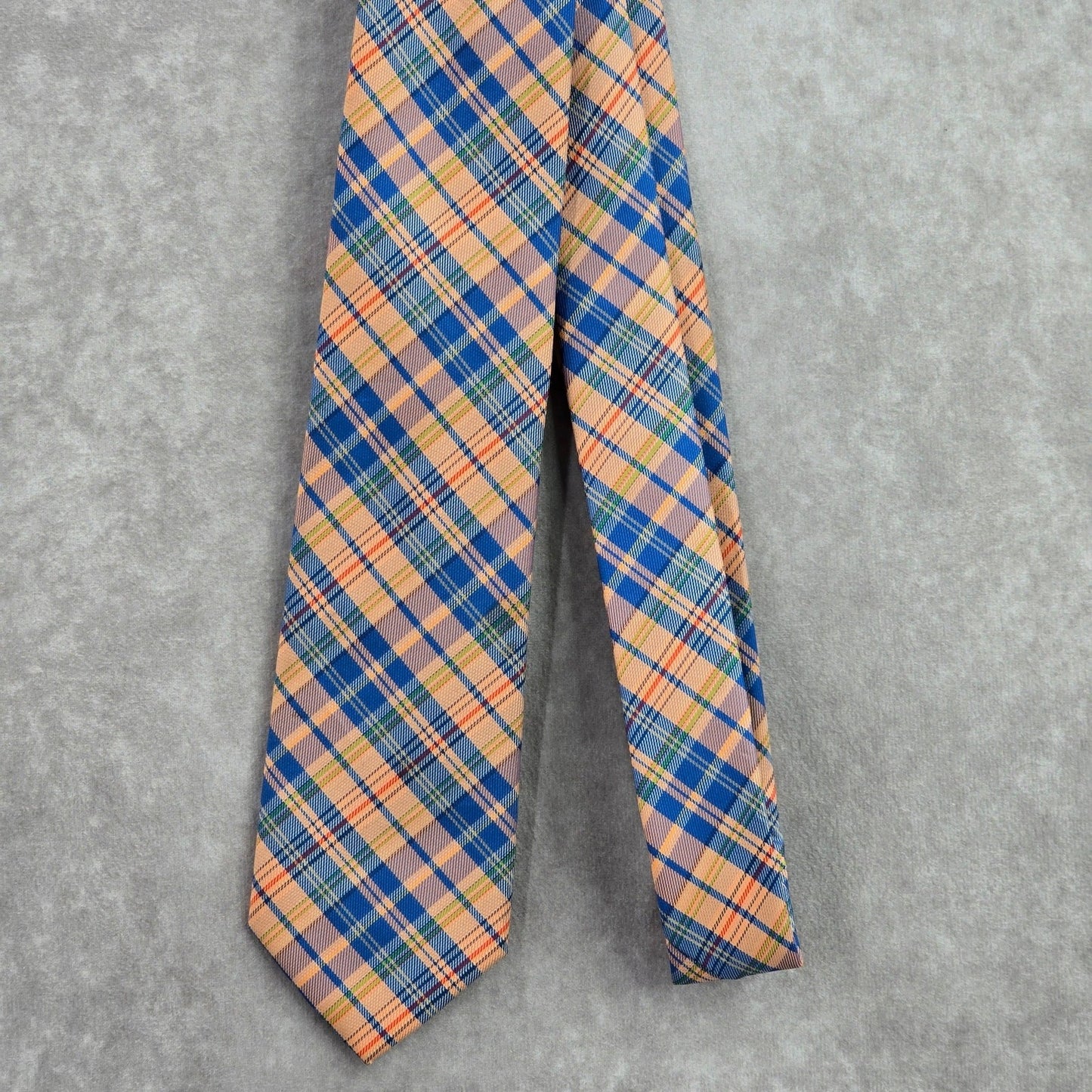 Chaps Orange Blue Plaid Stripe Tartan Executive 100% Polyester Men's Neck Tie