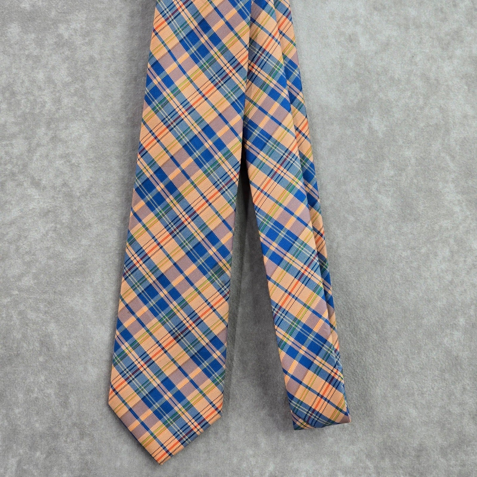 Chaps Orange Blue Plaid Stripe Tartan Executive 100% Polyester Men's Neck Tie