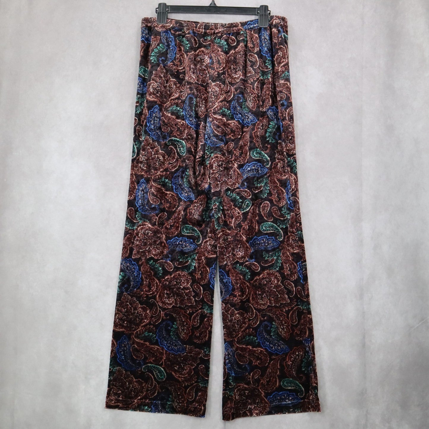 Joan Rivers Black Wide Leg Pull On Velvet Paisley Vintage Whimsy Pants Small