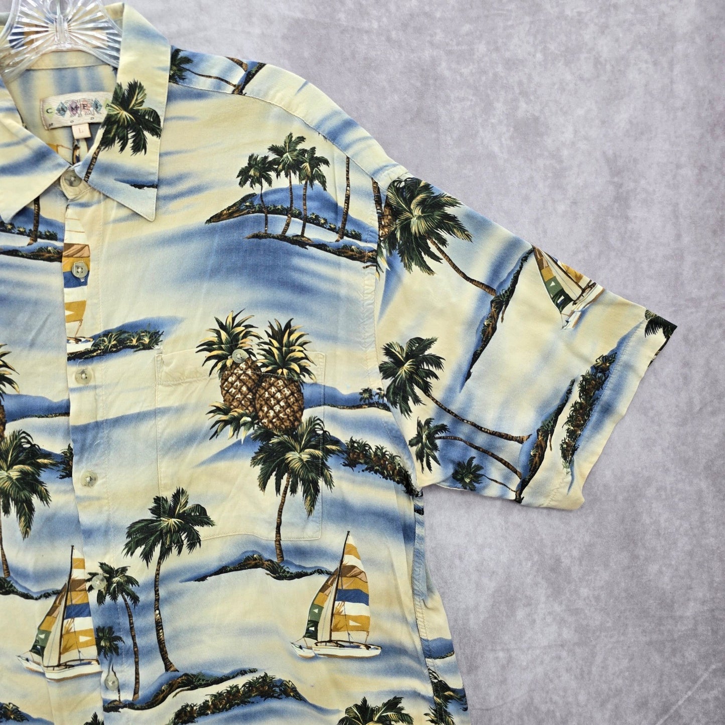 Campia Moda Beach Palm Tropical Surf Island Vintage Relax Hawaiian Shirt L
