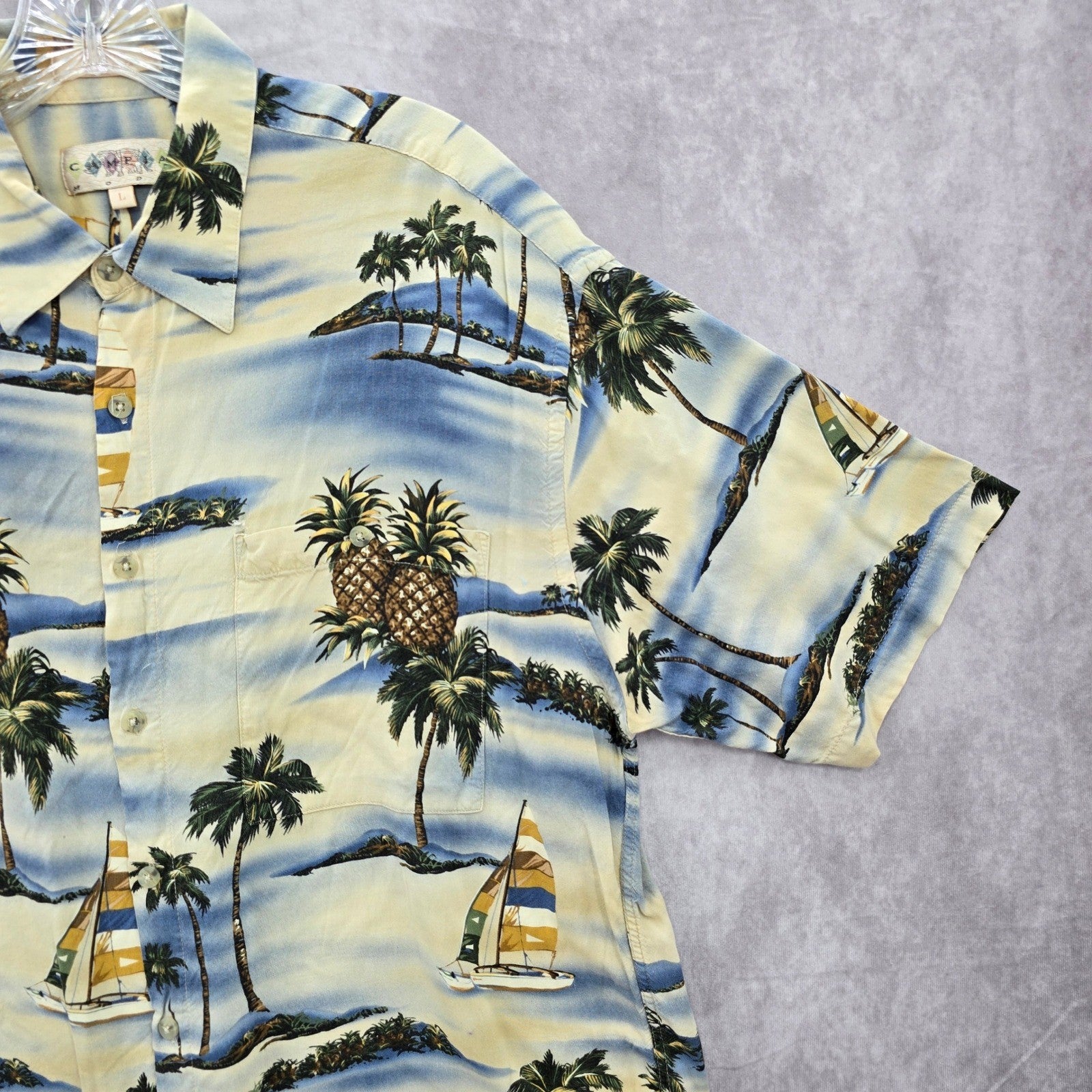 Campia Moda Beach Palm Tropical Surf Island Vintage Relax Hawaiian Shirt L