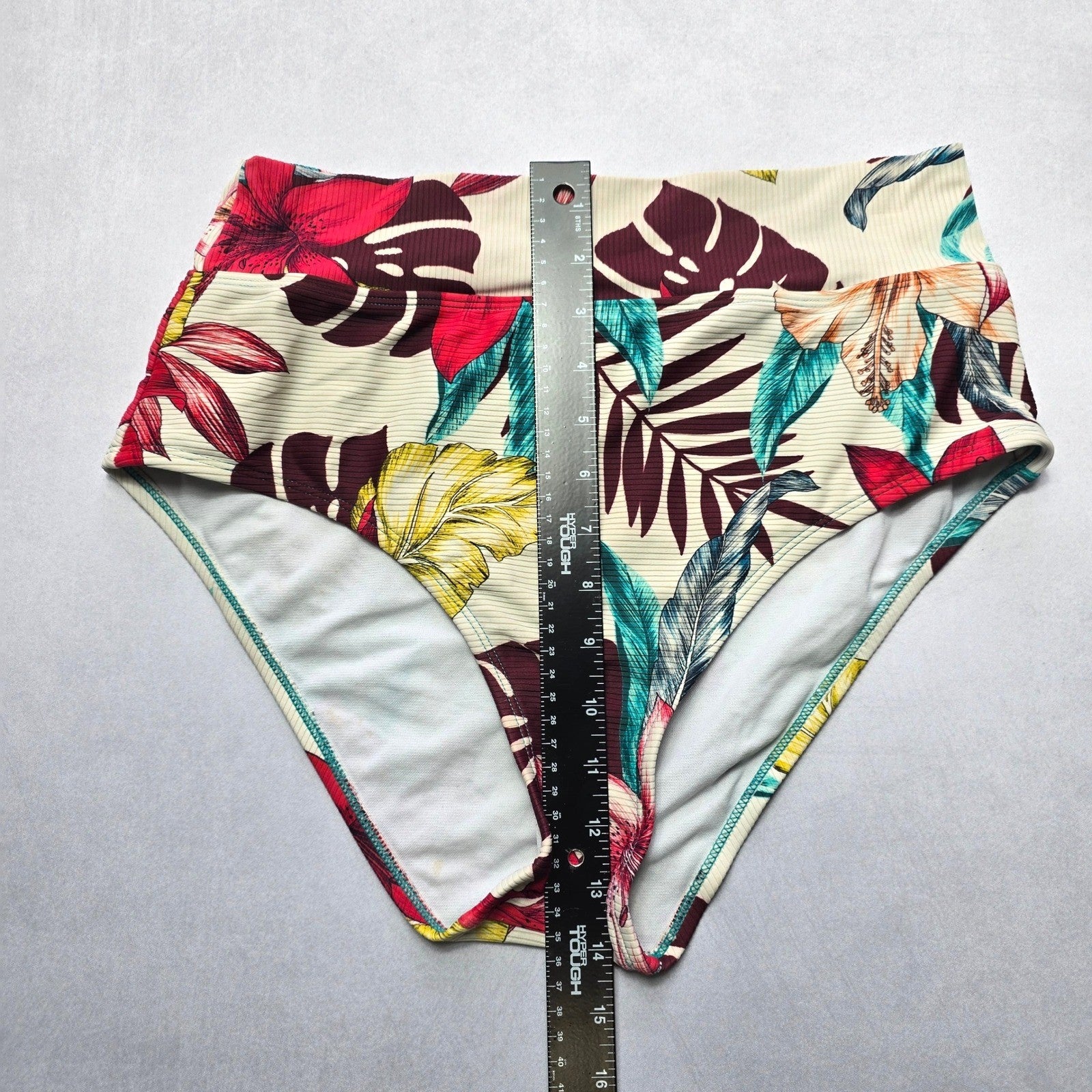 Kona Sol Brown Floral Ribbed Swim Beach Cheeky Flirty Boho Bikini Bottom Large