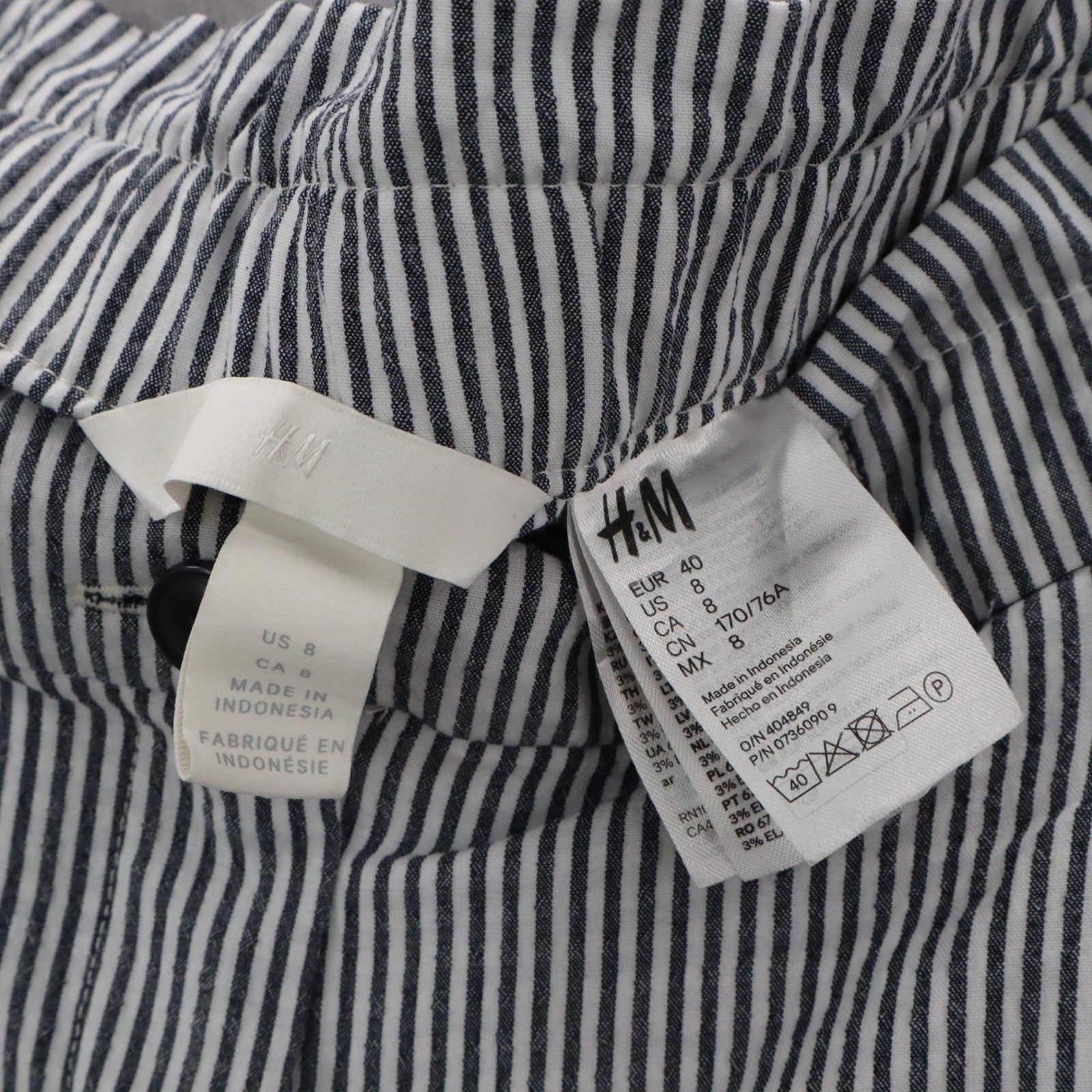 H&M Blue Stripe Wide Leg Boho Pull On Pleated Straight Preppy Trousers Pant 8