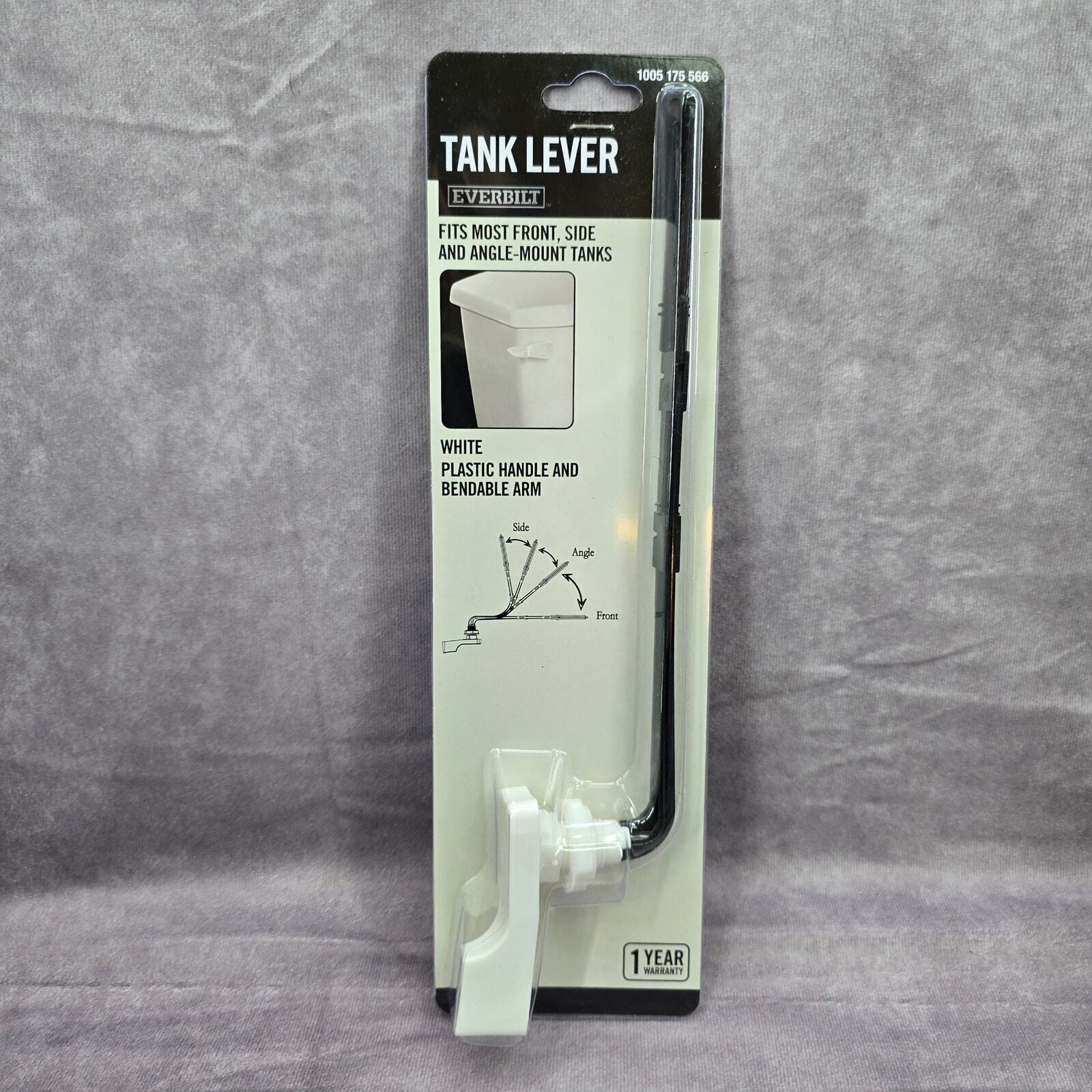 Everbilt Universal Toilet Tank Lever Plastic Handle Arm White Front Angle Mount