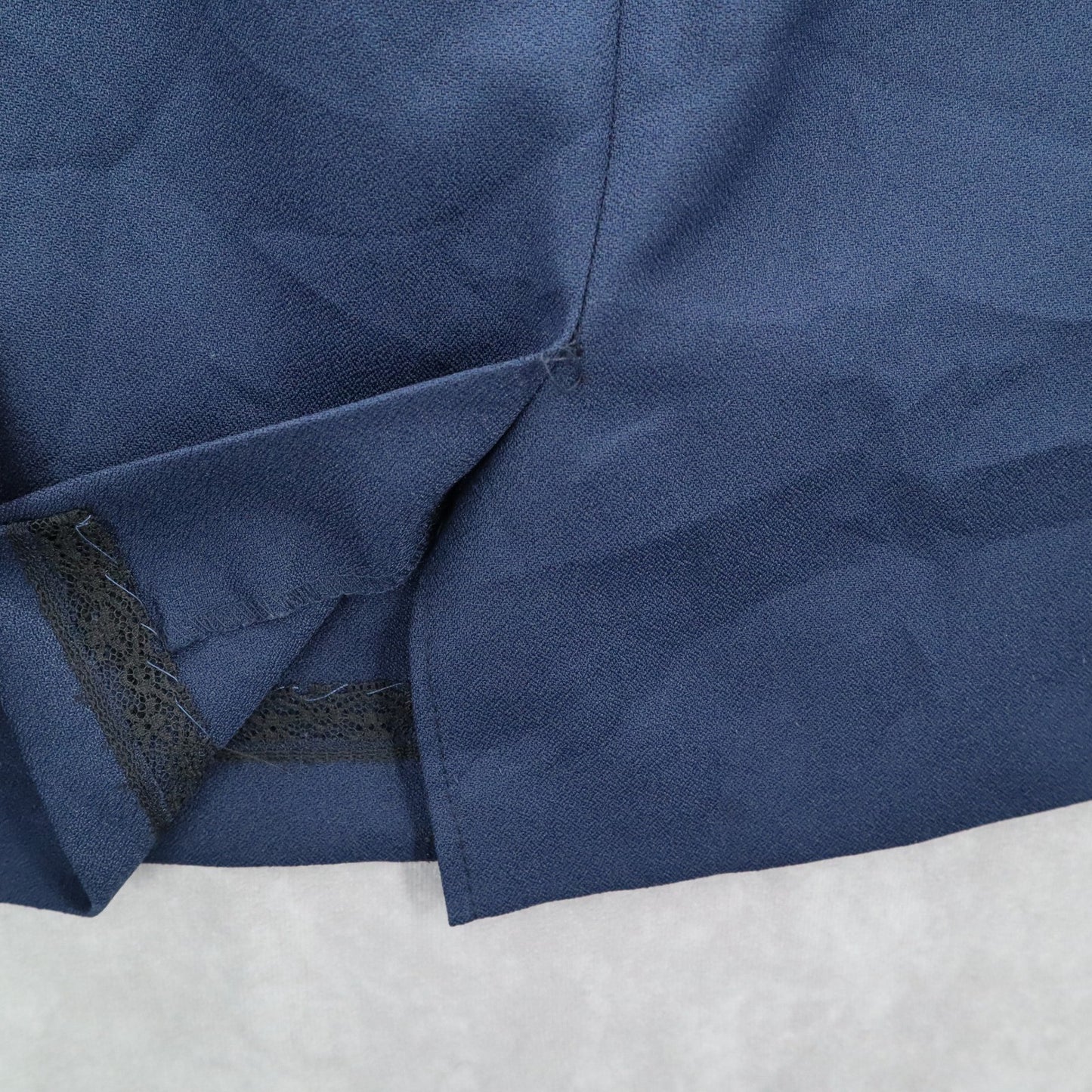 Navy Blue Pencil Secretary Business Casual Pull On Elastic Knee Length Skirt 14