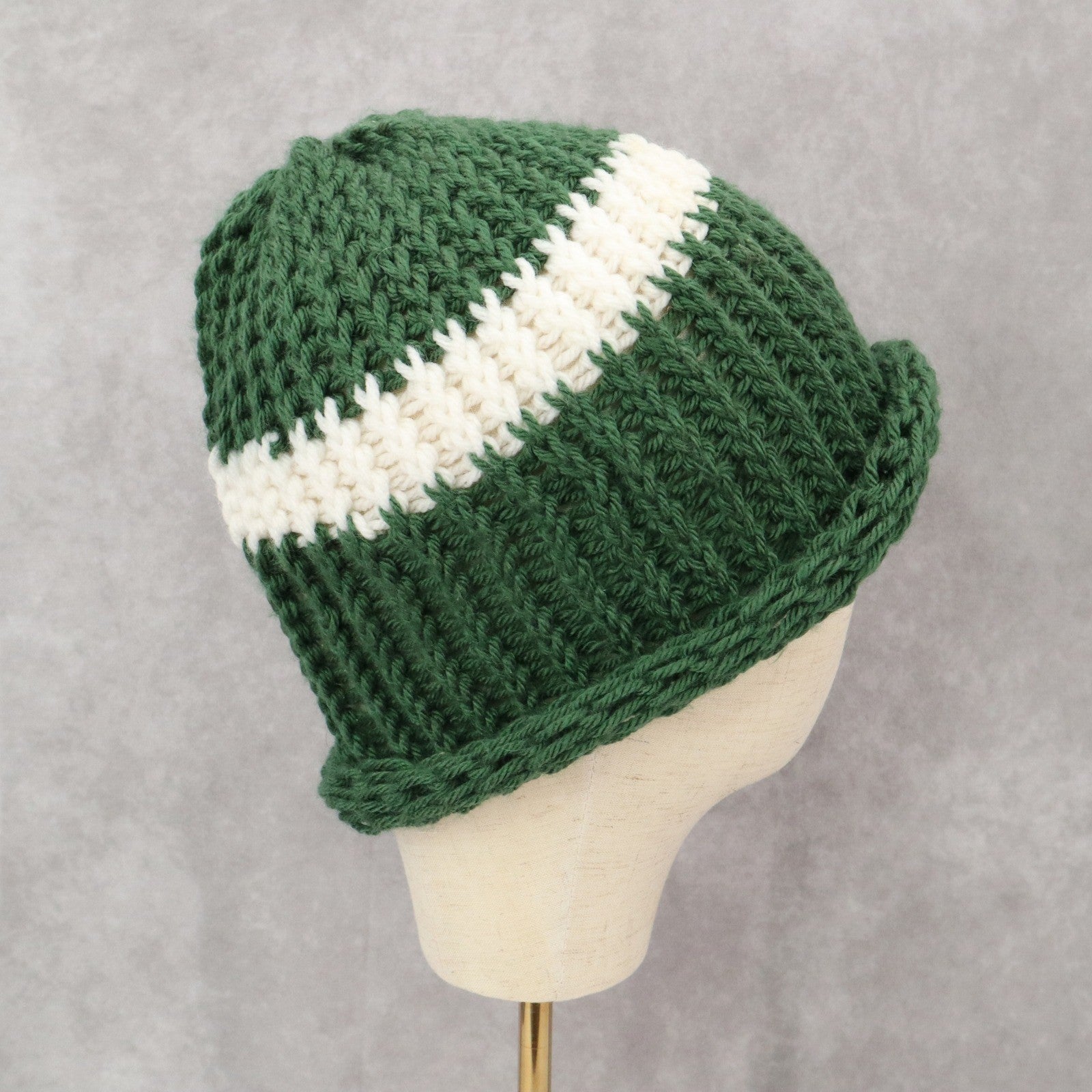 Green Cable Knit Y2K Vintage Hippy Unisex Youth Boho Bucket Beanie Cap Hat