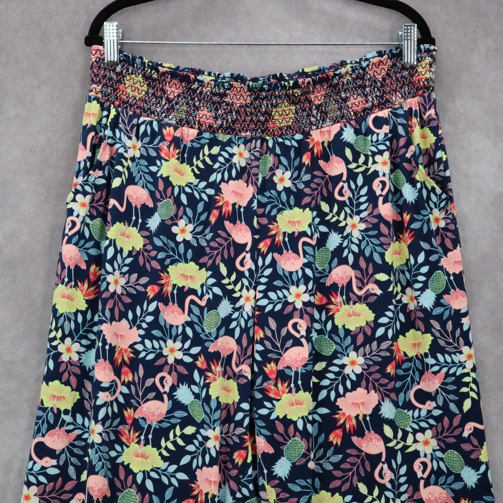 Secret Treasures Blue Floral Wide Leg Boho Pull On Trousers Pant XL Extra Large