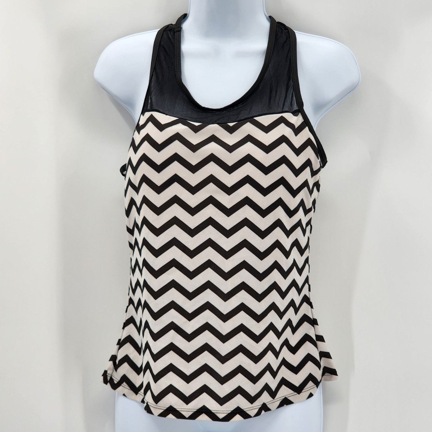 Shein Black White Tankini Padded Bra Swim Suit Swimwear Mesh Top Large