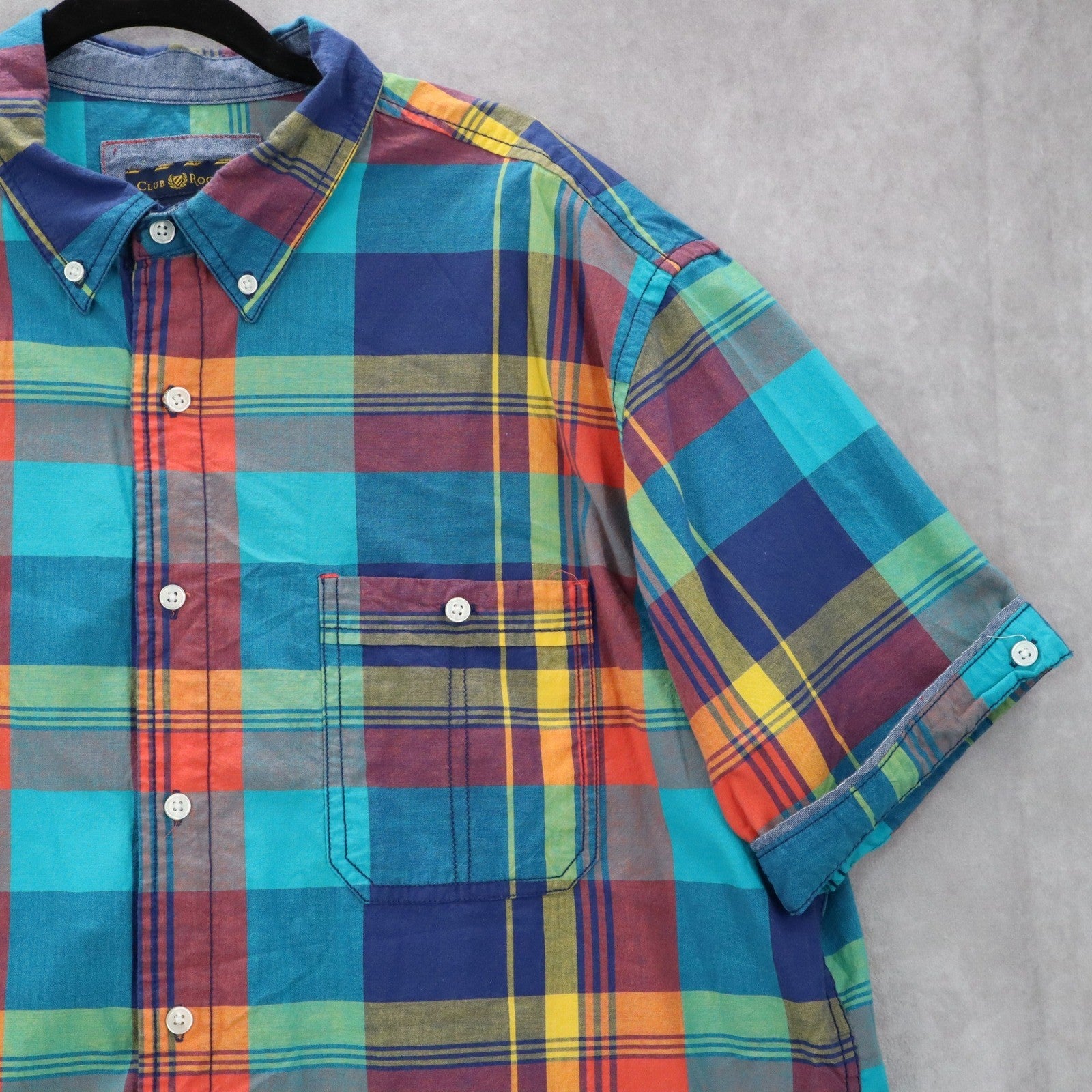 Club Room Plaid Multi Color Button Down Pocket Casual Cotton Shirt Extra Large