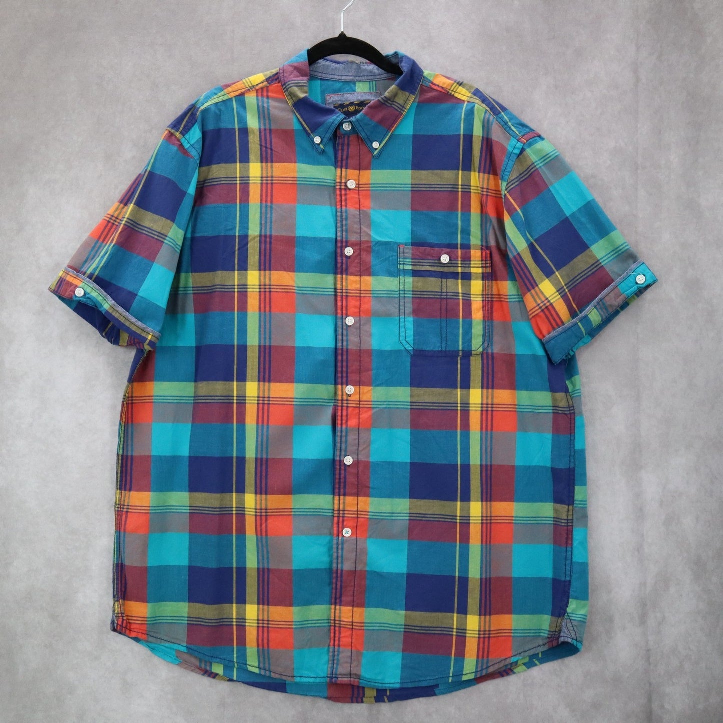 Club Room Plaid Multi Color Button Down Pocket Casual Cotton Shirt Extra Large