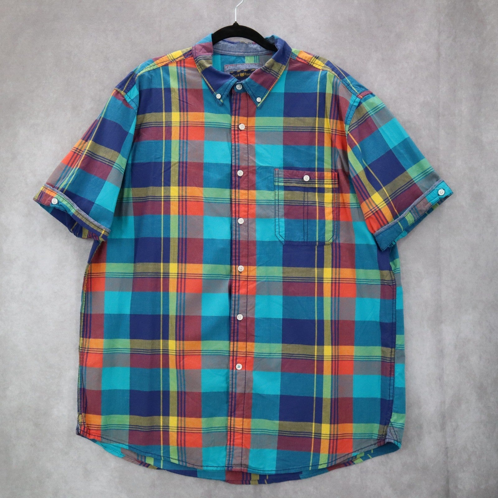 Club Room Plaid Multi Color Button Down Pocket Casual Cotton Shirt Extra Large
