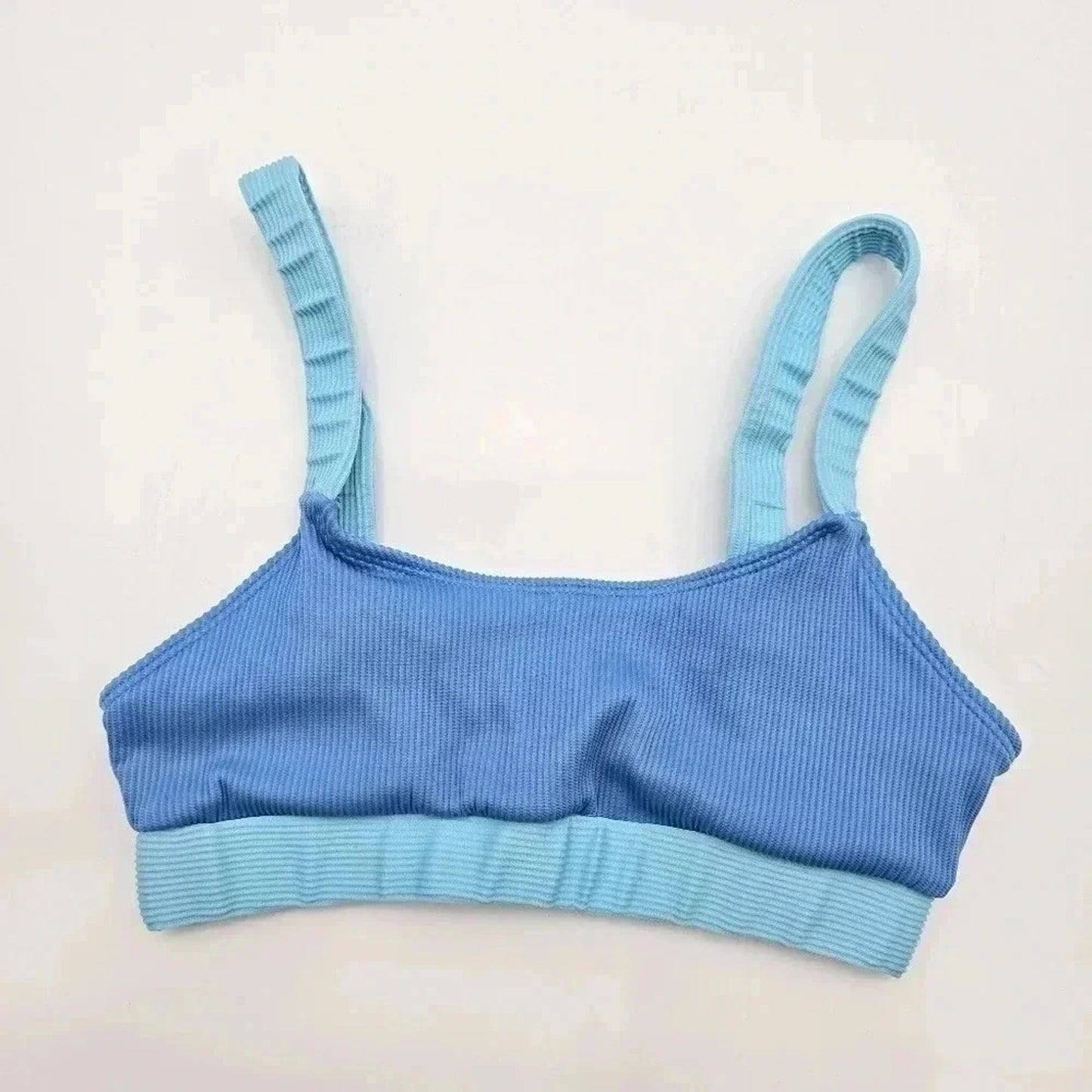 Shein Blue Ribbed Adjustable Strap Bikini Top Swimwear Swimsuit Small