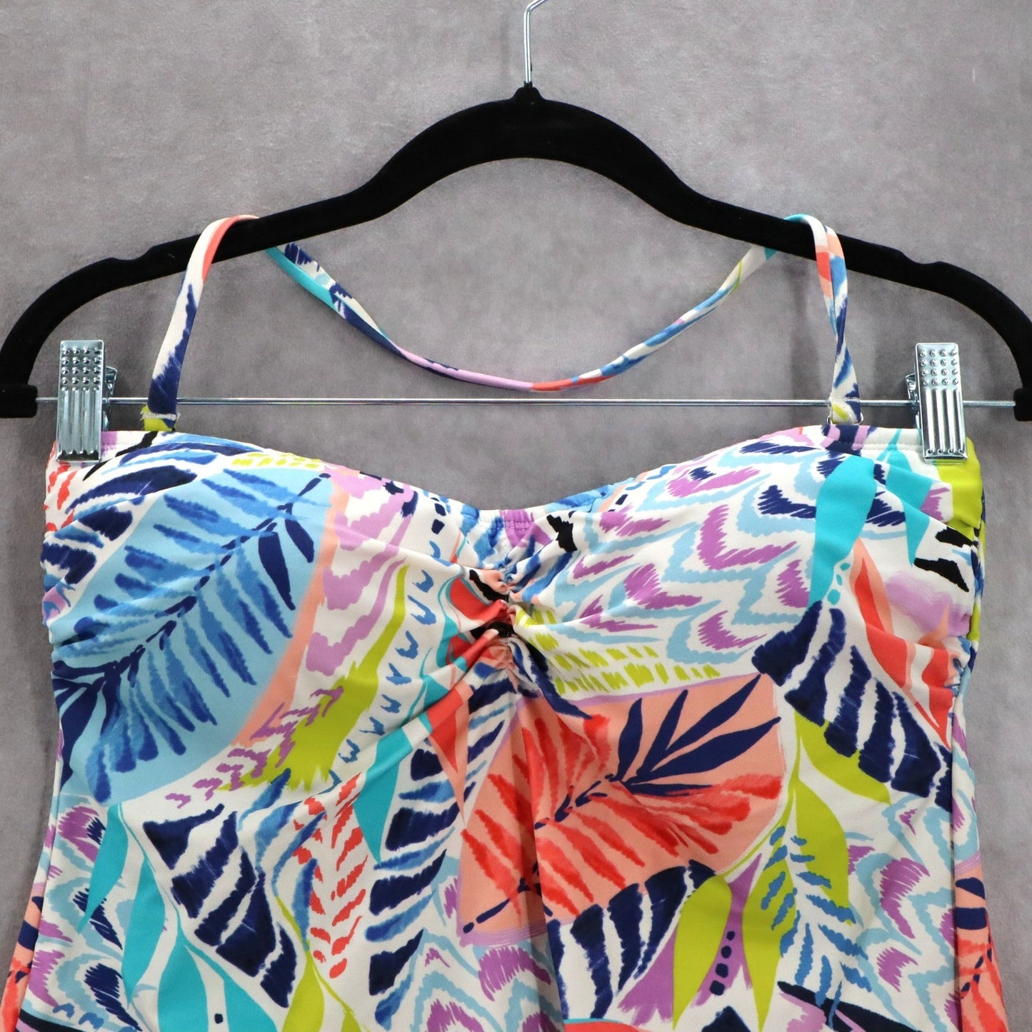 Ocean Avenue White Tropical Leaf Halter Floral Boho Bikini Tankini Top S Small
