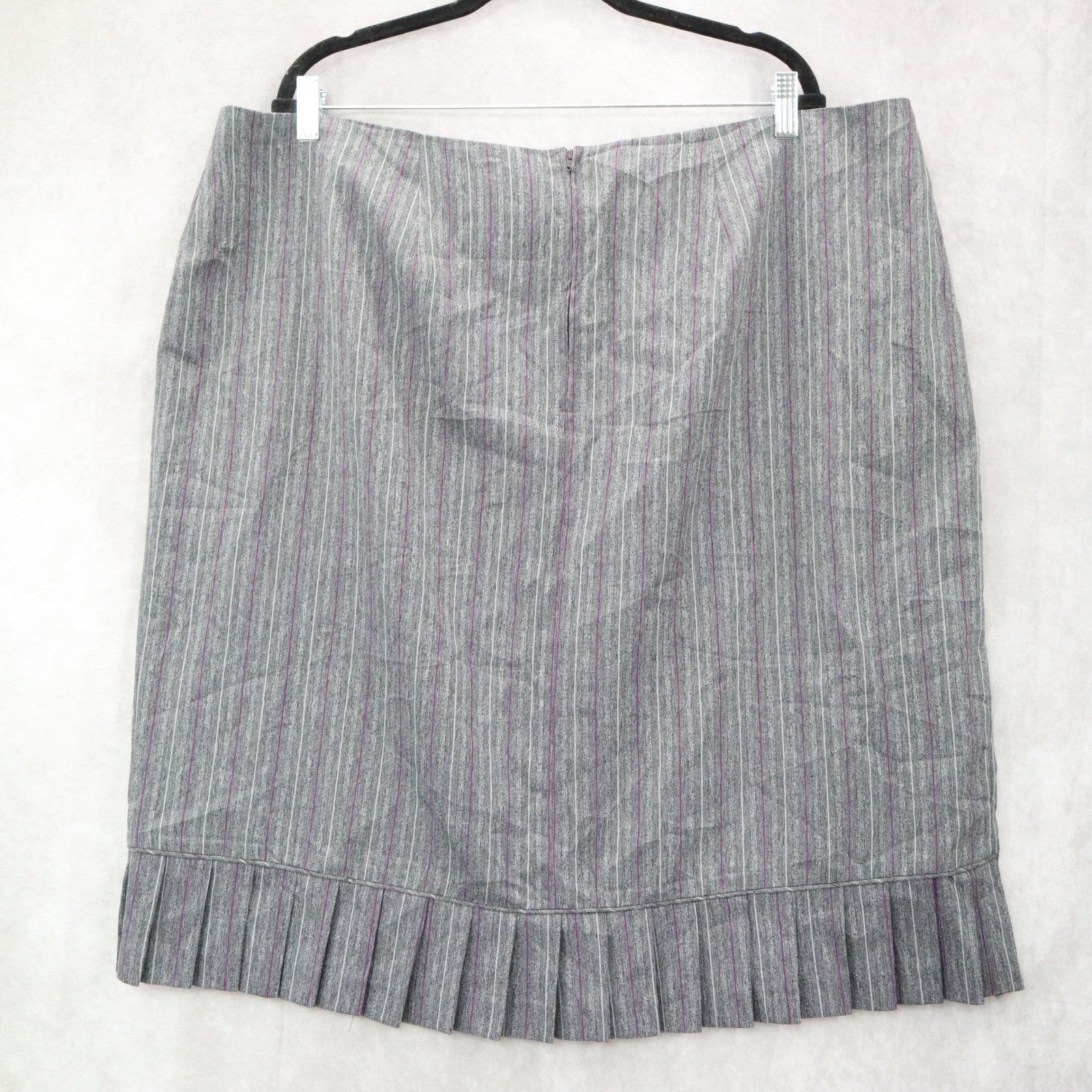 Gray Stripe Pleated Stripe Zip Business Casual Formal Office Workwear Plus 22W