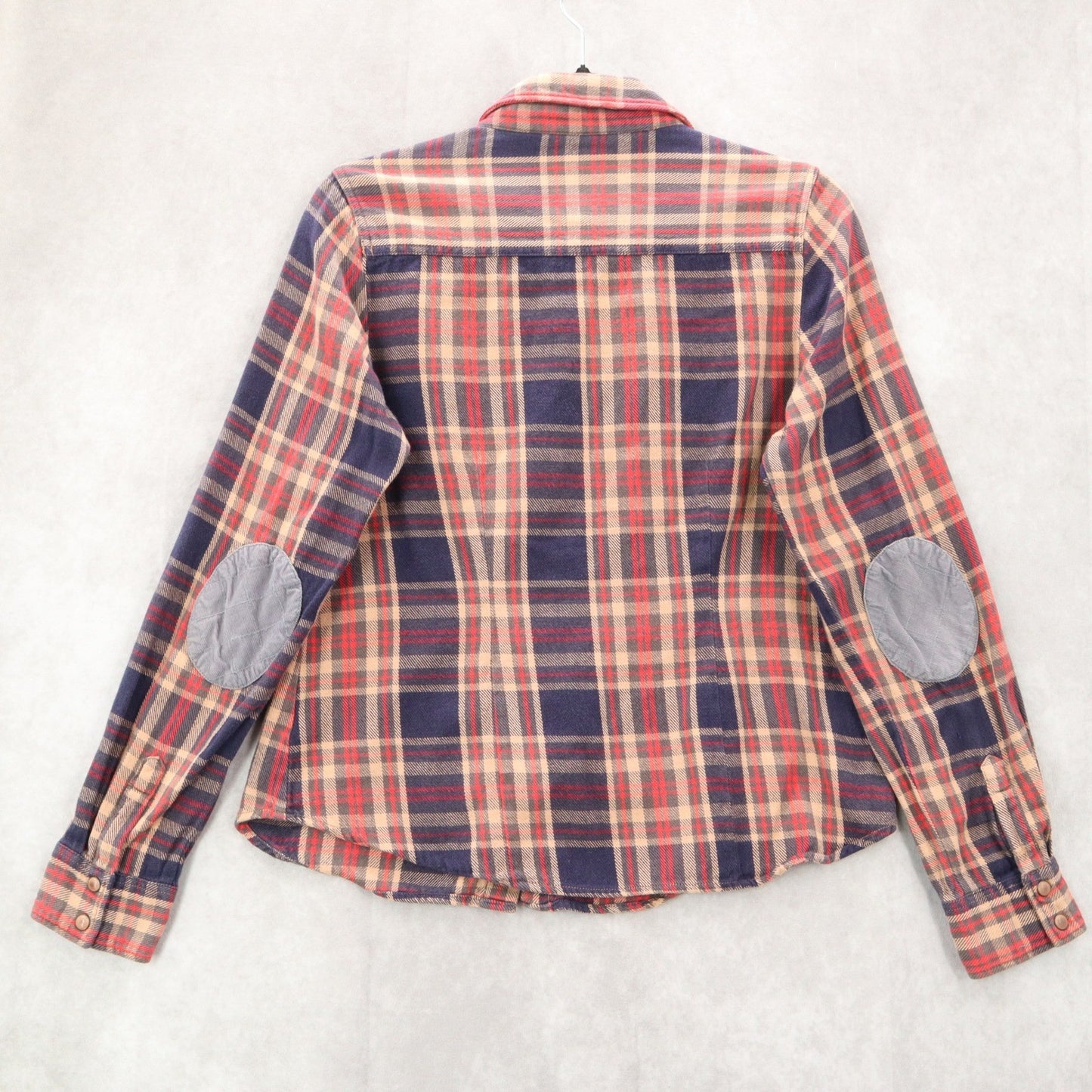 I Love H81 Blue Flannel Plaid Button Up Cotton Patch Western Patch Cowgirl Large