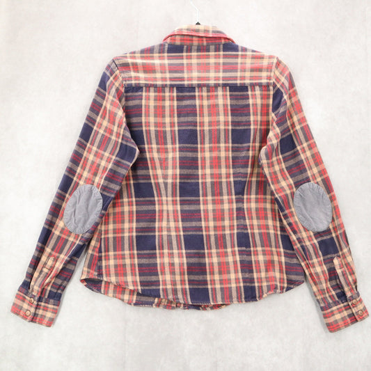 I Love H81 Blue Flannel Plaid Button Up Cotton Patch Western Patch Cowgirl Large