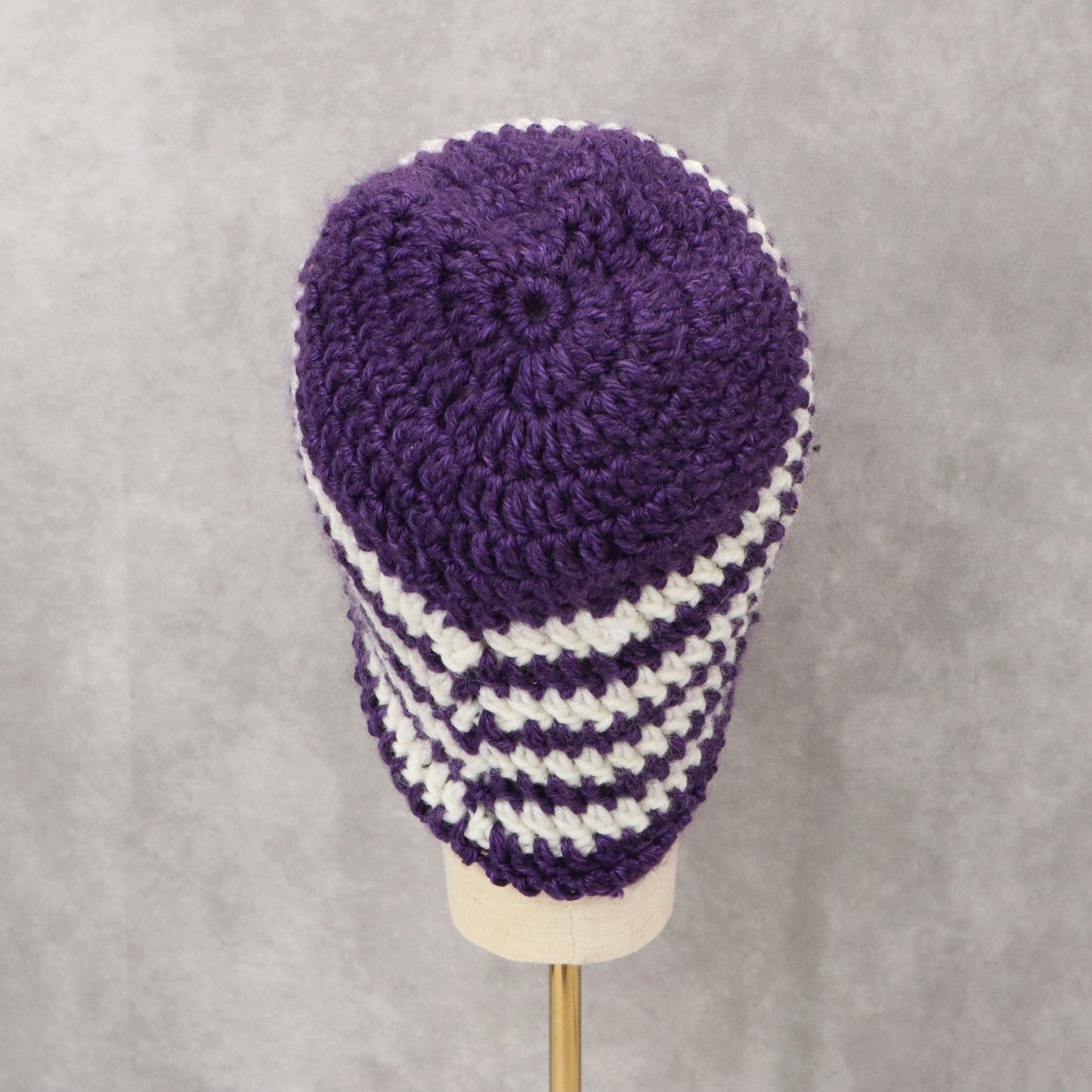 Purple Chevron Multi Color Crochet Cable Knit Y2K Vintage Cottage Beanie Cap Hat