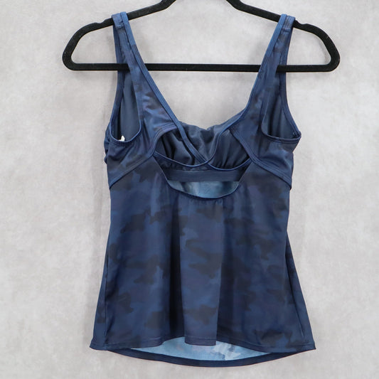 Navy Blue Camo Beach Padded Active Swim Sports Bra Tankini Tank Top S Small